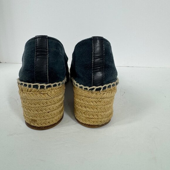Tory Burch Eleanor Suede Espadrilles Navy Blue Size 8.5 Block Heel - Picture 6 of 13